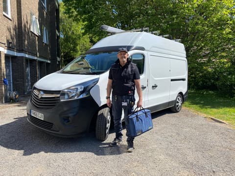 Chris with the van and tools